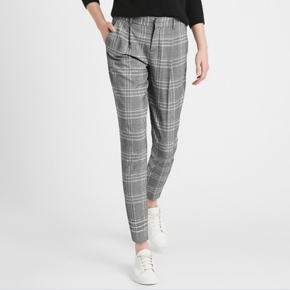 NWT Banana Republic Glen Plaid Pants 6 High Rise Tapered Leg